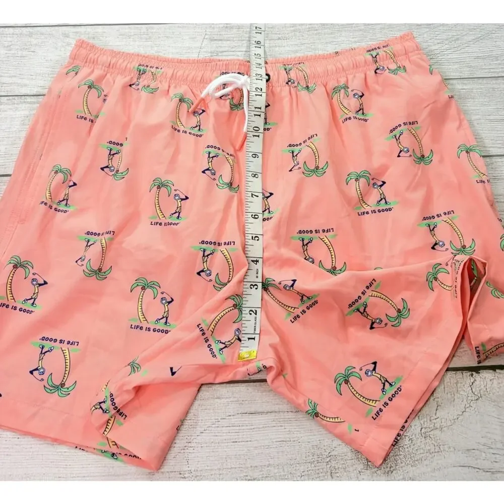 Life is Good Mens Jake Golf Palm Trees Board Shorts Swim Trunks Pink Size XL